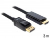 DISPLAYPORT(M) V1.1->HDMI(M) CABLE 3M BLACK GOLD PLATED DELOCK