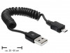 USB MICRO(M)->USB-A(M) 2.0 CABLE 0.2-0.6M COILED BLACK DELOCK