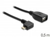 USB MICRO(M) ANGLED RIGHT->USB-A(F) 2.0 CABLE 0.5M OTG BLACK DELOCK