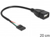USB PIN HEADER(F) 4 PIN->USB-A(F) 2.0 CABLE 20CM BLACK DELOCK