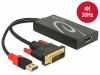 DVI-D(M)(24+1) SINGLE LINK+POWER USB->DISPLAYPORT(F) ADAPTER CABLE 30CM BLACK DELOCK