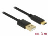 USB-C(M)->USB-A(M) 2.0 CABLE 3M BLACK GOLD PLATED DELOCK