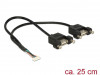 USB PIN HEADER(M) 8 PIN->2X USB-A(F) 2.0 CABLE 0.25M PANEL-MOUNT BLACK DELOCK