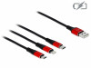 USB-A(M)->LIGHTNING(M)+USB MICRO(M)+USB-C(M) 3IN1 CABLE 0.3M ONLY CHARGING RED/BLACK DELOCK