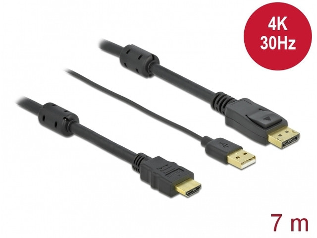 HDMI(M)->DISPLAYPORT(M) CABLE 7M 4K POWERED BY USB-A(M) BLACK DELOCK