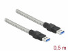 USB-A M/M 3.0 CABLE 0.5M SILVER METAL JACKET DELOCK