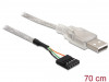 USB PIN HEADER(M) 5 PIN->USB-A(M) 2.0 CABLE 70CM TRANSPARENT DELOCK